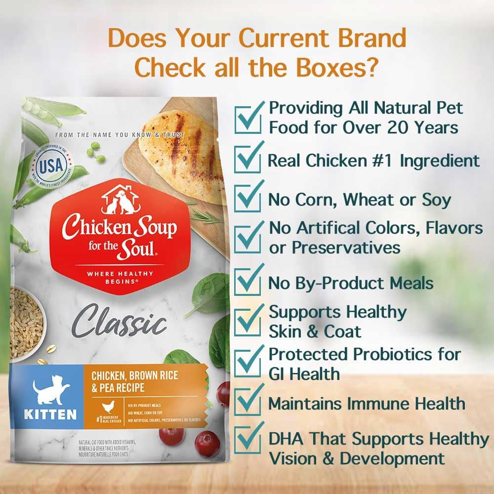 All Natural Premium Dry Kitten Food, Real Meat First Ingredient, No By-Products, Supports Brain & Vision Development, Chicken, Brown Rice & Pea, 12Lb