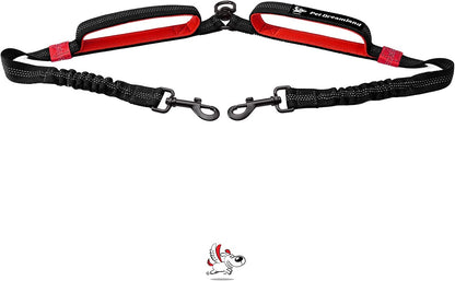 Exquisite Hands Free Double Leash for Two Dogs No Tangle. Premium Quality & Versatile Running Your Two Large Dogs. You Will Absolutely Love This Amazing Dual Dog Leash (Black & Red)
