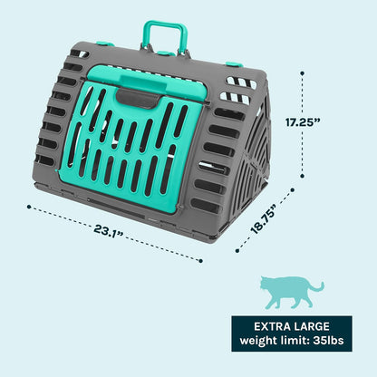 Sport Pet Designs Foldable Travel Cat Carrier - Front Door Plastic Collapsible Carrier Collection, Waterproof Bed