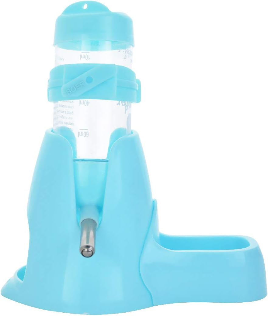 Hamster Water Bottle, Little Pet Automatic Drinking Bottle with Food Container Base Hut Hanging Water Feeding Bottles Auto Dispenser for Small Animals(125Ml,Blue)