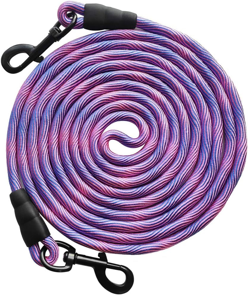 Tie-Out Check Cord Long Rope Dog Tether, 8Ft 12Ft 20Ft 30Ft 50Ft Dog Lead for Yard, Large Medium Dogs Oudoor Training, Playing, Camping, or Backyard (30Ft, Beige Black)