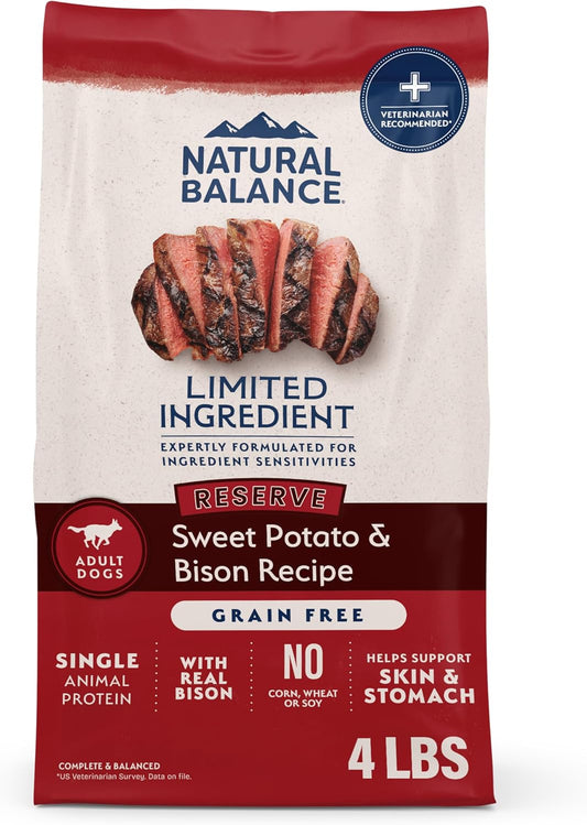 Limited Ingredient Adult Grain-Free Dry Dog Food, Reserve Sweet Potato & Bison Recipe, 4 Pound (Pack of 1)