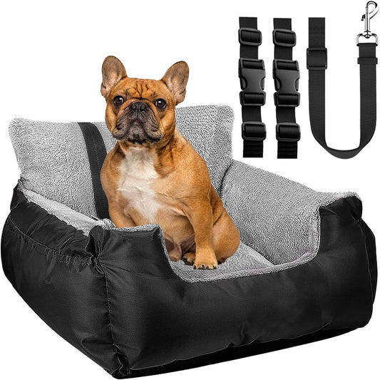 Dog Booster Car Seat & Bed for Small Dogs, Washable Anti-Slip Pet Seat with Adjustable Safety Buckle and Storage Pockets - Front or Back Seat