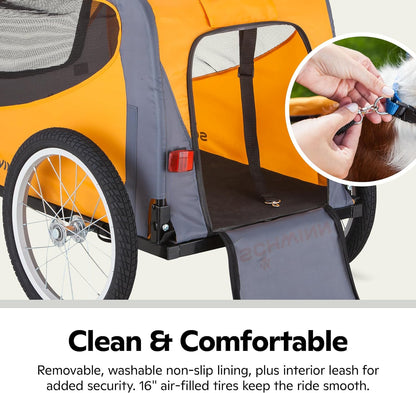 Rascal Pet Trailer, Holds Pets up to 50 or 100 Lb, Universal Coupler, Folding Frame, Quick-Release Wheels, Rear Doggy Door, Leash, Washable Liner, Bug Screen,  Bike Trailer for Pets