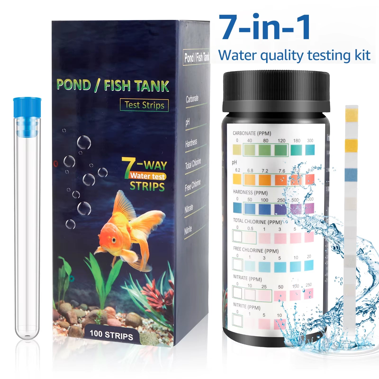 100Pcs Aquarium Test Strips Water Quality Test Strip 7/In1 Fish Tank Test Kit Freshwater Saltwater Aquarium Water Ph Test Strips