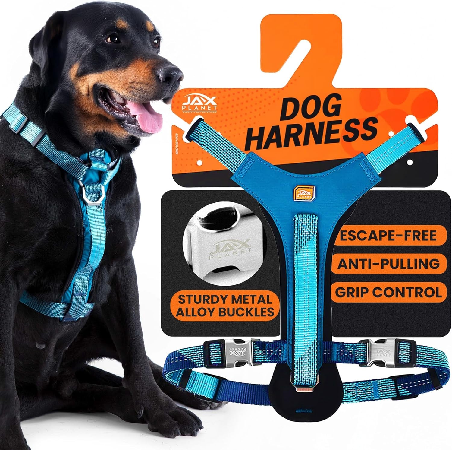 No-Pull Dog Harness with Handle - Escape Proof, Anti-Pulling, Grip Control, Multi-Angle Reflective for Safe Walks & Training, Easy on & Off, Metal Buckle–Pet Harness, Medium/Large Dogs- M- Black
