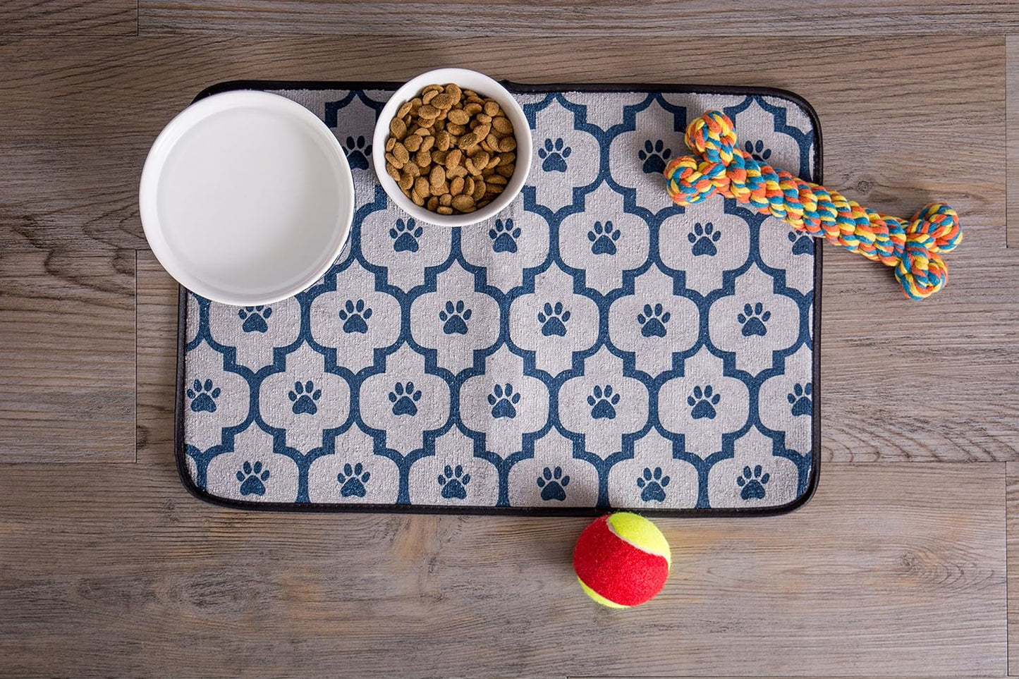 Paw & Patch Ceramic Pet Collection, Large Set, 7.5X2.4", Nautical Blue, (Pack of 2)