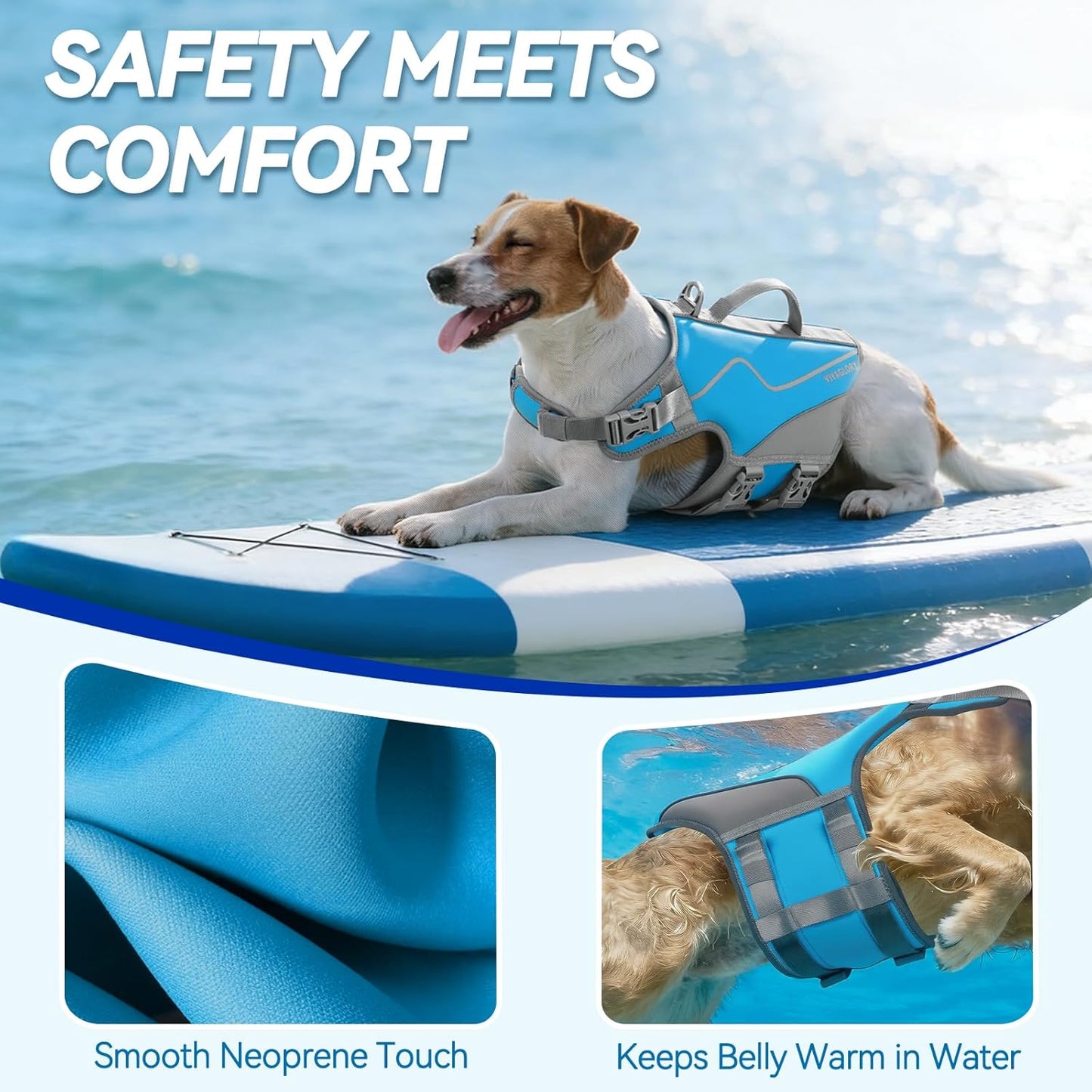 Neoprene Dog Life Vest, Dog Life Jacket for Swimming & Boating, Lightweight & Buoyancy for Puppy Doggy, Swimming Vest with Handle, S, Blue