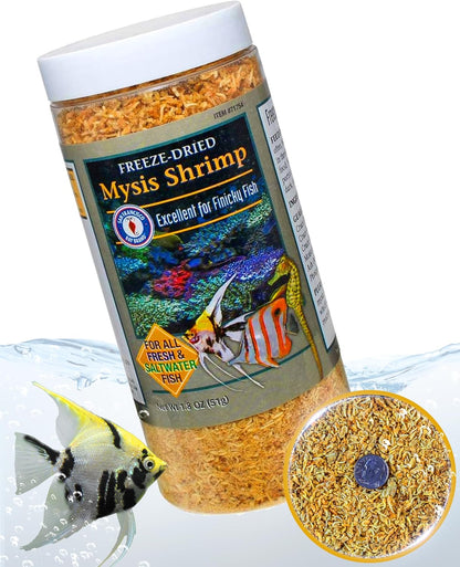 Freeze-Dried Mysis Shrimp - Premium Fish Food, Tropical Fish Food, Shrimp Food - Ideal for Freshwater and Saltwater Fish, Cichlids, Angels, Seahorses - 0.49 Oz (14G)
