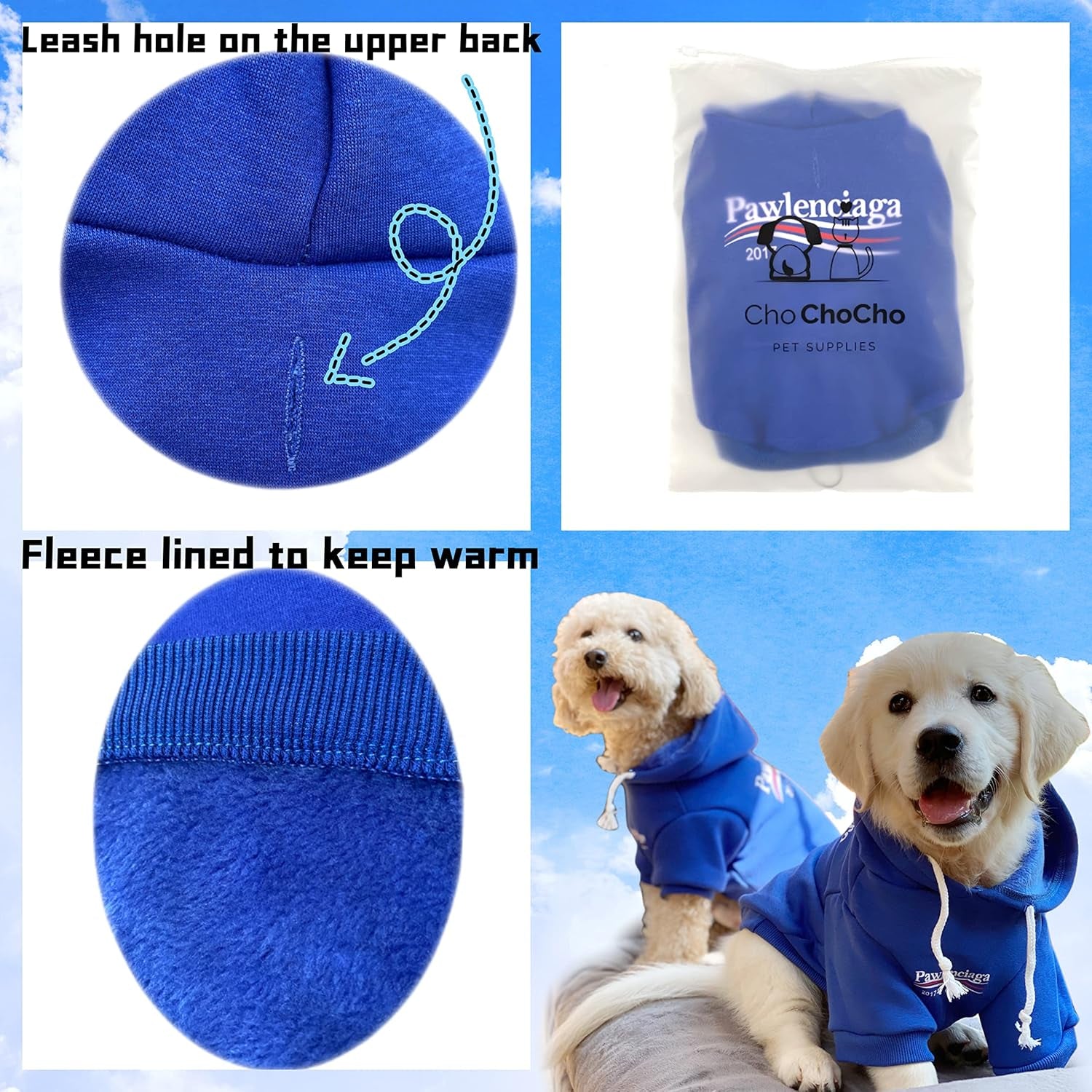 Stylish Streetwear Blue Dog Sweatshirt Tracksuits, Cats Hoodies, Dog Outfit for Cat Puppy Small Medium (XL)