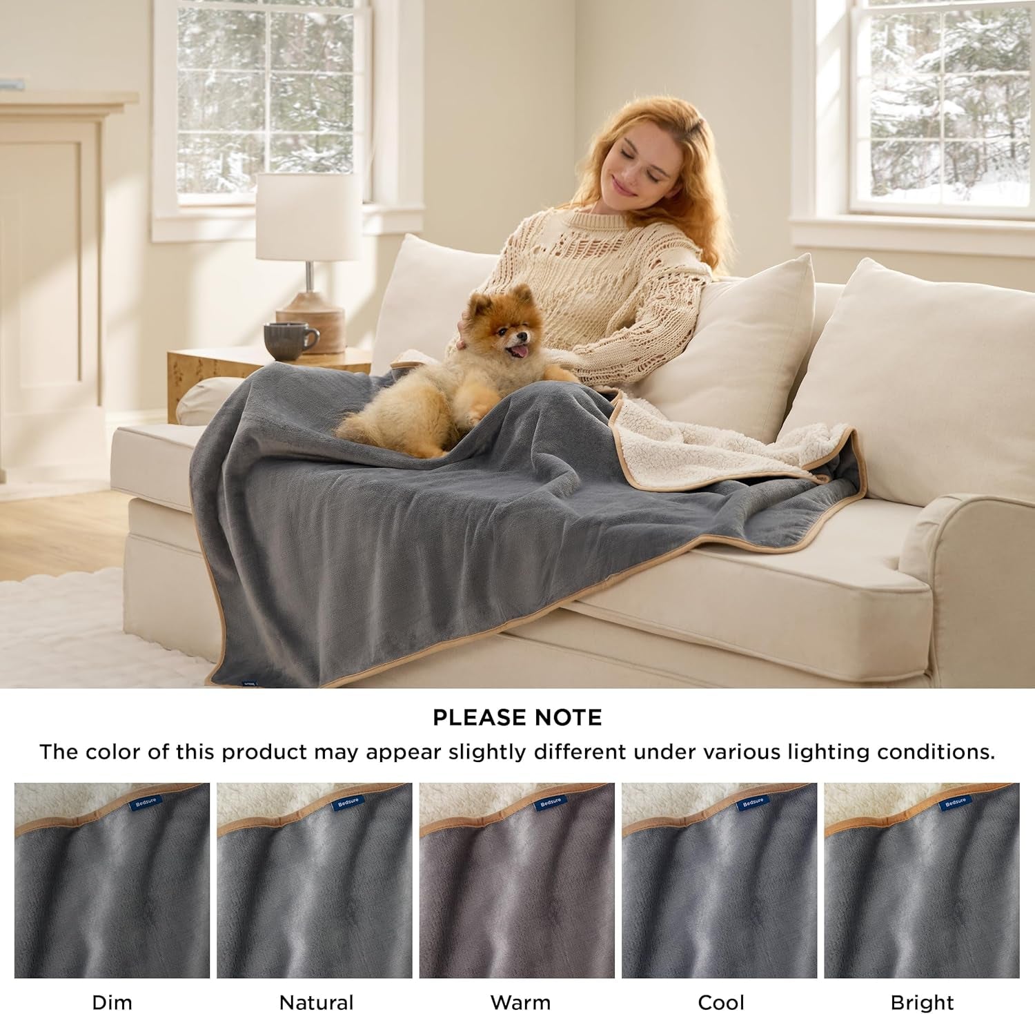 Waterproof Dog Blankets for Extra Large Dogs - XL Cat Blanket Washable for Couch Protection, Sherpa Fleece Puppy Blanket, Soft Plush Reversible Throw Furniture Protector, 50X60, Grey