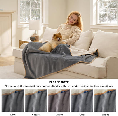 Waterproof Dog Blankets for Extra Large Dogs - XL Cat Blanket Washable for Couch Protection, Sherpa Fleece Puppy Blanket, Soft Plush Reversible Throw Furniture Protector, 50X60, Grey