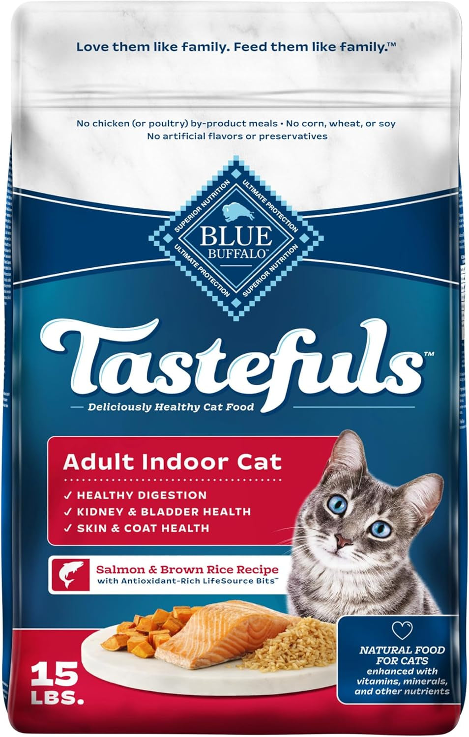 Tastefuls Natural Dry Food for Adult Indoor Cats, Chicken & Brown Rice Recipe, 15-Lb. Bag