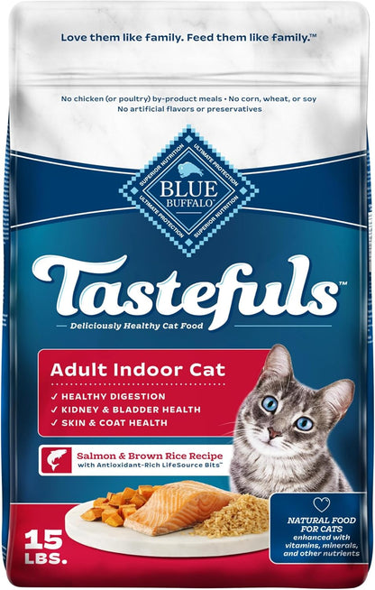 Tastefuls Natural Dry Food for Adult Indoor Cats, Chicken & Brown Rice Recipe, 15-Lb. Bag