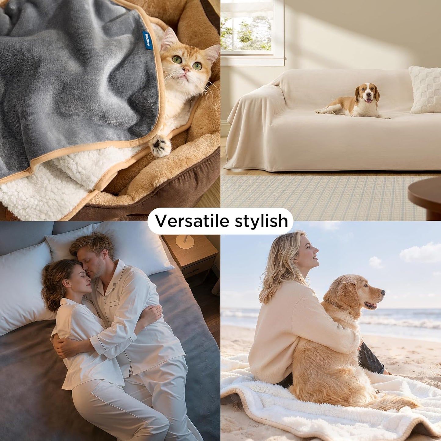 Waterproof Dog Blankets for Extra Large Dogs - XL Cat Blanket Washable for Couch Protection, Sherpa Fleece Puppy Blanket, Soft Plush Reversible Throw Furniture Protector, 50X60, Grey