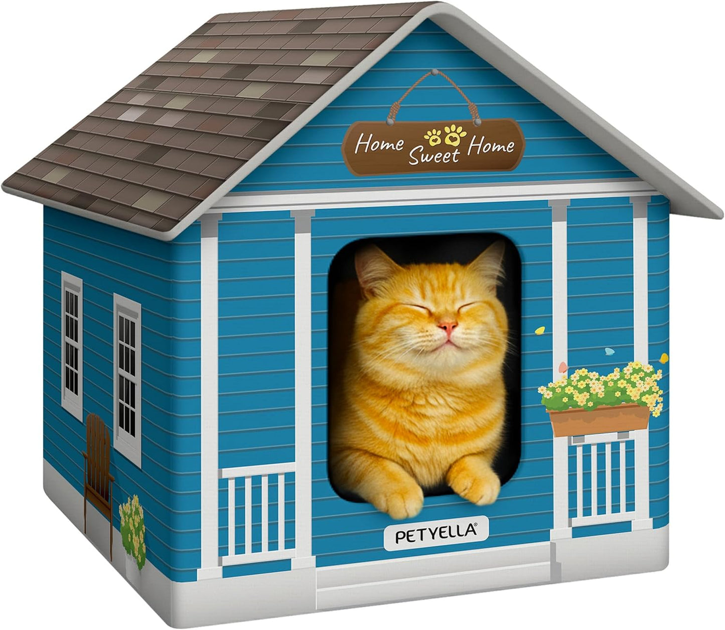 Deluxe Heated Cat House for Winter - Weatherproof, Insulated, Easy Assembly, Cat Heating Pad, Dual Escape Doors, Outdoor & Indoor Cat House - Coffee Pethouse