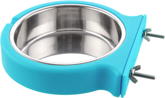 Crate Dog Bowl Removable Stainless Steel Water Food Feeder Bowls Cage Coop Cup for Cat Puppy Bird Pets (Large, Blue with Corrugated Clip)