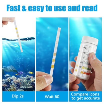 100Pcs Aquarium Test Strips Water Quality Test Strip 7/In1 Fish Tank Test Kit Freshwater Saltwater Aquarium Water Ph Test Strips
