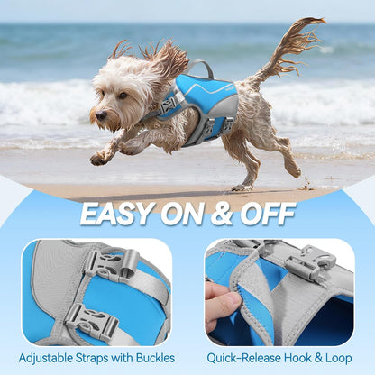 Neoprene Dog Life Vest, Dog Life Jacket for Swimming & Boating, Lightweight & Buoyancy for Puppy Doggy, Swimming Vest with Handle, S, Blue