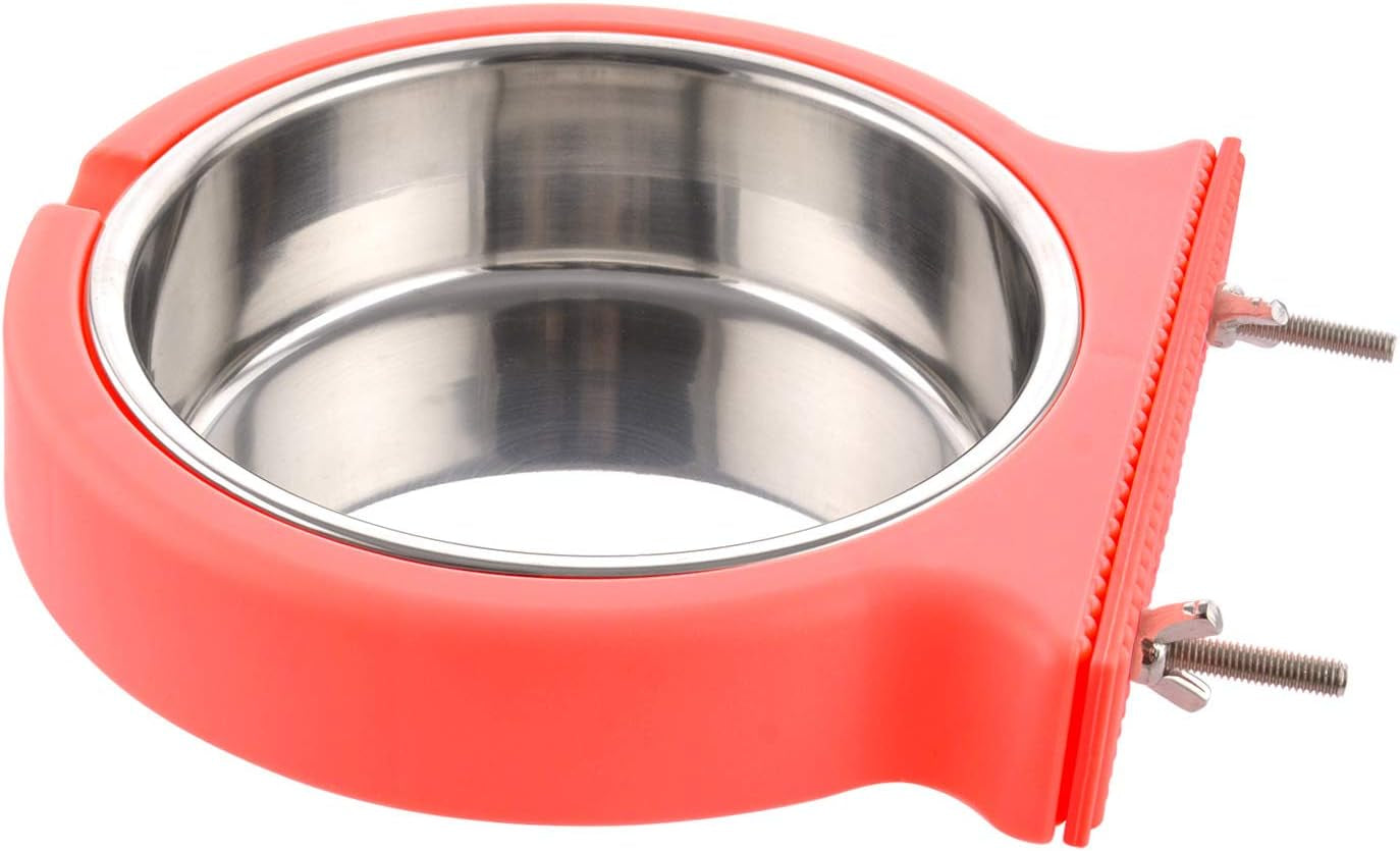 Crate Dog Bowl Removable Stainless Steel Water Food Feeder Bowls Cage Coop Cup for Cat Puppy Bird Pets (Large, Blue with Corrugated Clip)