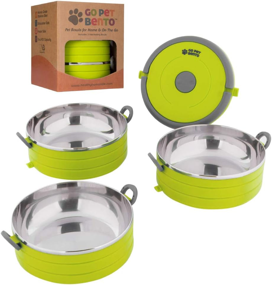 Travel Pet Bento Bowls - Human-Grade Stainless Steel & Bpa-Free, Leak-Proof Water & Food Container Set for Dogs & Cats, 4-Pack Interlocking Bowls, Includes Spare Clips & Handle (Pink)