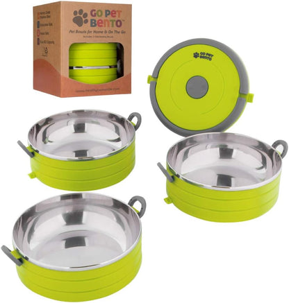 Travel Pet Bento Bowls - Human-Grade Stainless Steel & Bpa-Free, Leak-Proof Water & Food Container Set for Dogs & Cats, 4-Pack Interlocking Bowls, Includes Spare Clips & Handle (Pink)