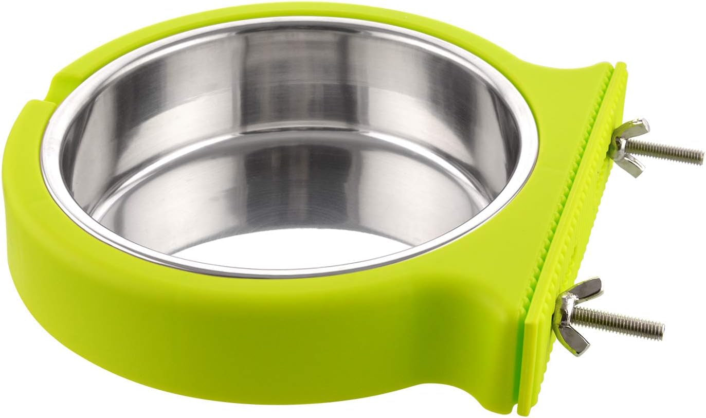 Crate Dog Bowl Removable Stainless Steel Water Food Feeder Bowls Cage Coop Cup for Cat Puppy Bird Pets (Large, Blue with Corrugated Clip)