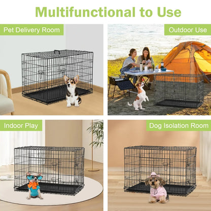 24 Inch Dog Cage for Small Dogs, Folding Dog Crate Metal Wire Crates Dog Kennels Small Puppy Crate Outdoor and Indoor Pet Crate with Double Door, Black