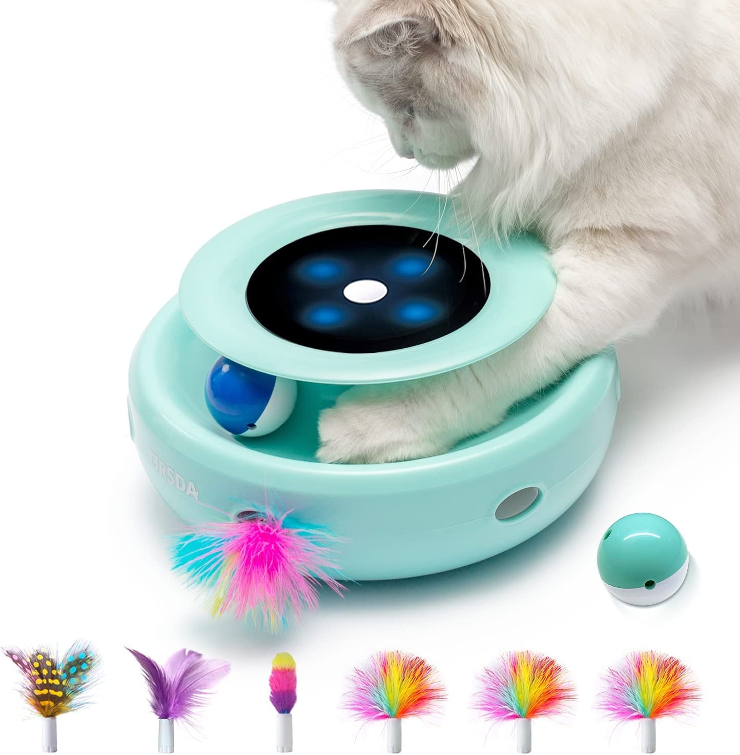 2In1 Interactive Toys for Indoor Cats, Timer Auto On/Off, Cat Toy Balls & Ambush Electronic Cat Mice Toy for Entertainment with 6Pcs Feathers, Dual Power Supplies