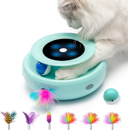 2In1 Interactive Toys for Indoor Cats, Timer Auto On/Off, Cat Toy Balls & Ambush Electronic Cat Mice Toy for Entertainment with 6Pcs Feathers, Dual Power Supplies