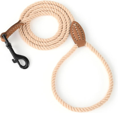 Dog Leash, Braided Cotton Rope Leashes with Leather Tip - Heavy Duty Metal Clasp, 4FT, 1/2" Thick - Wedding, Walking & Training Leash for Small Medium Large Dogs (Dark Brown)