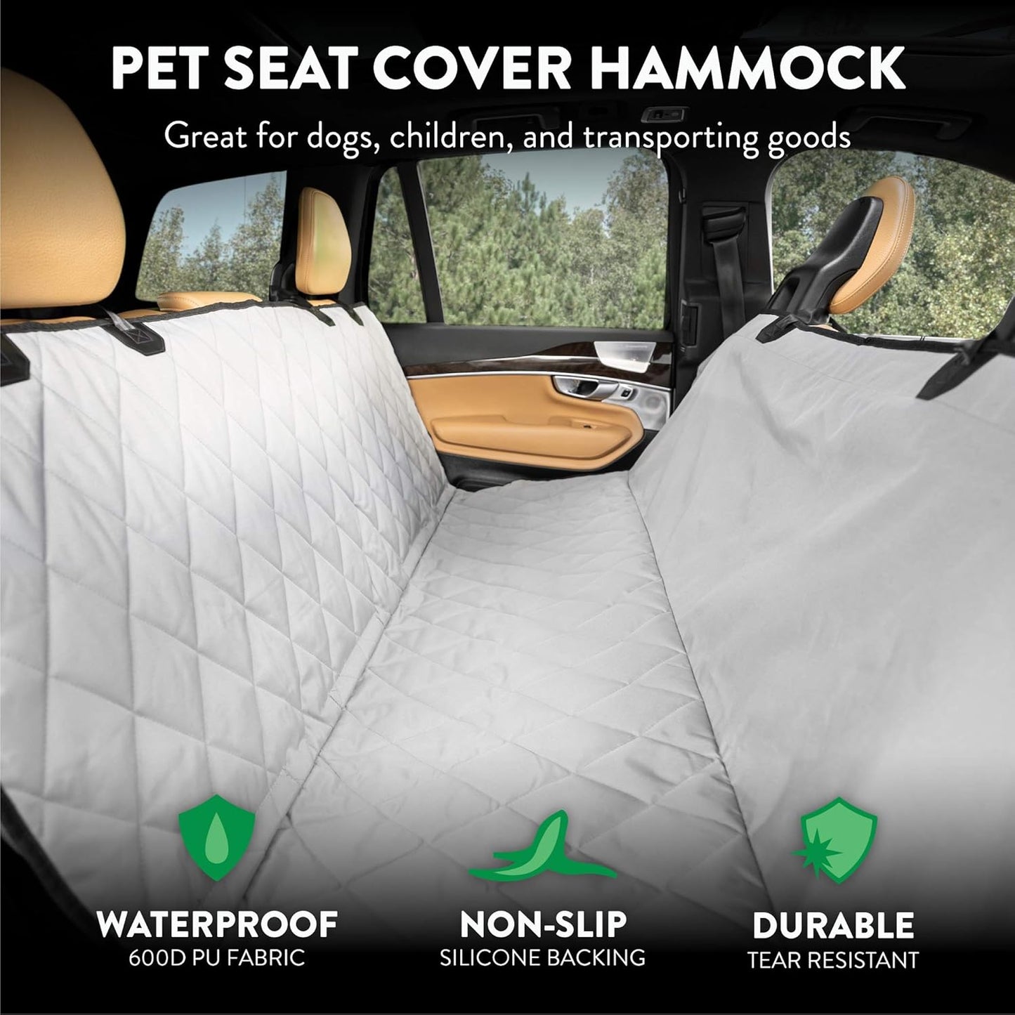 Premium Rear Car Seat Protector W/Hammock | Washable & Waterproof Back Seat Dog Cover for Car, Truck, & SUV | Nonslip, Tear Resistant Pet Seat Cover | X-Large Grey