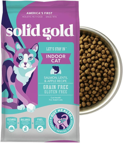 Indoor Dry Cat Food - Grain Free & Gluten Free - Salmon Cat Food Dry Kibble for Indoor Cats for Gut Health - Sensitive Stomach & Hairball Support for Adult Cats - 12LB
