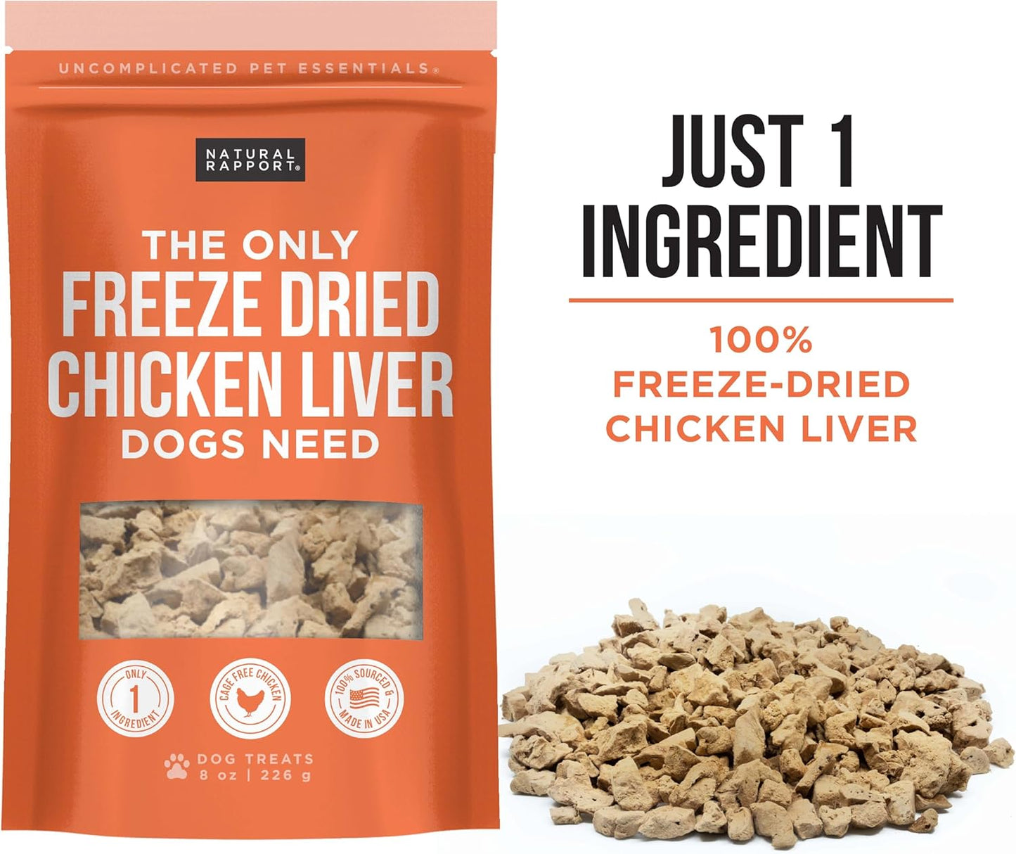 Chicken Liver Dog Treats - the Only Freeze Dried Chicken Liver Dogs Need - Grain-Free Chicken Bites, Dog Treats for Small and Large Dogs (8 Oz.)