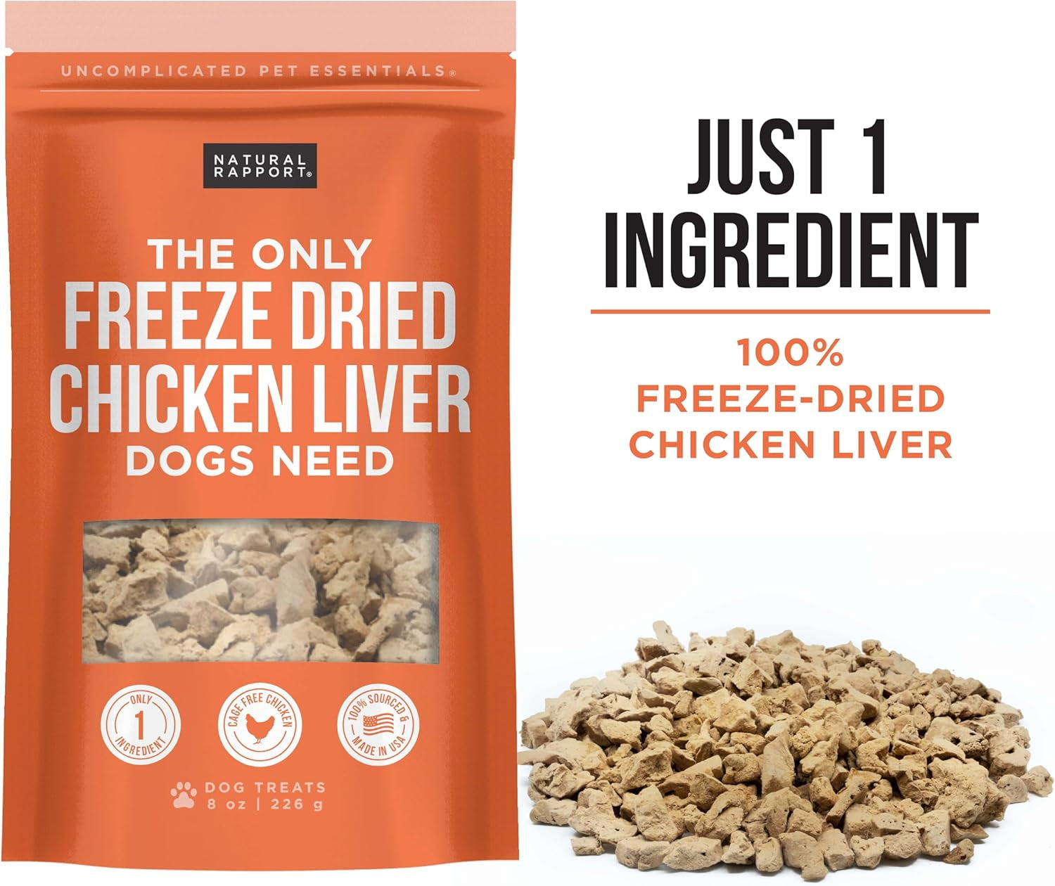 Chicken Liver Dog Treats - the Only Freeze Dried Chicken Liver Dogs Need - Grain-Free Chicken Bites, Dog Treats for Small and Large Dogs (8 Oz.)
