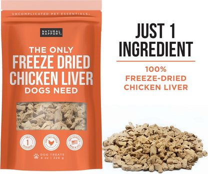 Chicken Liver Dog Treats - the Only Freeze Dried Chicken Liver Dogs Need - Grain-Free Chicken Bites, Dog Treats for Small and Large Dogs (8 Oz.)