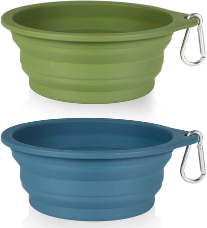 2Pack Collapsible Dog Bowl,Integrated Molding Travel Bowl No Plastic Rim Pet Feeding Bowls for Walking Traveling Outdoors,600Ml (Brown+Grey)