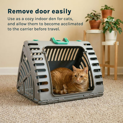 Sport Pet Designs Foldable Travel Cat Carrier - Front Door Plastic Collapsible Carrier Collection, Waterproof Bed