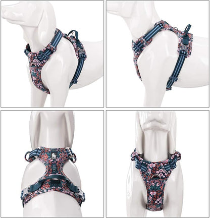 ® Floral No Pull Dog Harness Reflective Dog Vest Harness with Front & Back 2 Leash Clips and Easy Control Handle for Small Medium Large Dogs 3 Snap Buckles Easy to Put on & Take Off