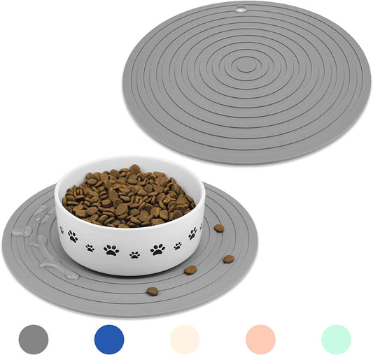 Pet Food Mat for Dog and Cat Placemat 2 Pcs, Mat for Prevent Food and Water Overflow, Suitable for Medium and Small Pet, Silicone, 9.5"* 9.5"