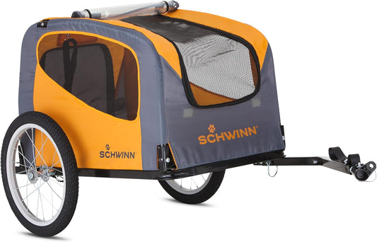 Rascal Pet Trailer, Holds Pets up to 50 or 100 Lb, Universal Coupler, Folding Frame, Quick-Release Wheels, Rear Doggy Door, Leash, Washable Liner, Bug Screen,  Bike Trailer for Pets