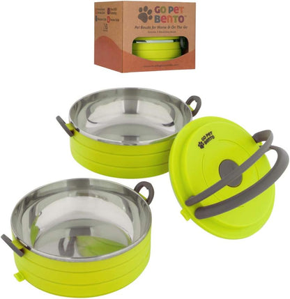 Travel Pet Bento Bowls - Human-Grade Stainless Steel & Bpa-Free, Leak-Proof Water & Food Container Set for Dogs & Cats, 4-Pack Interlocking Bowls, Includes Spare Clips & Handle (Pink)