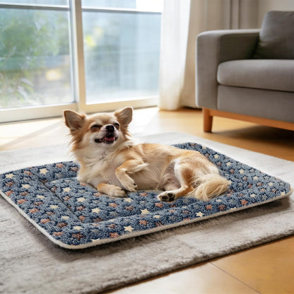 Dog Bed Crate Pad Ultra Soft Pet Bed with Cute Star Print Washable Crate Mat for Large Medium Small Dogs Reversible Fleece Dog Crate Kennel Mat Cat Bed Liner 23 X 18 Inch Dark Blue