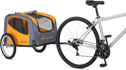Rascal Pet Trailer, Holds Pets up to 50 or 100 Lb, Universal Coupler, Folding Frame, Quick-Release Wheels, Rear Doggy Door, Leash, Washable Liner, Bug Screen,  Bike Trailer for Pets