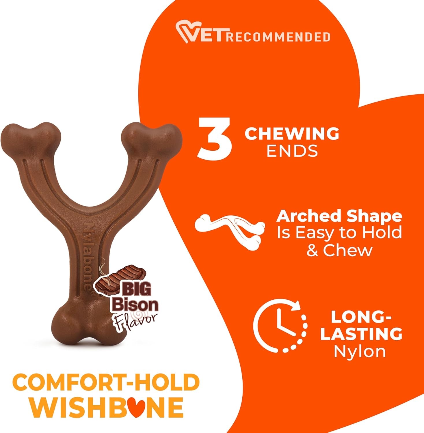 Ergonomic Hold Wishbone Power Chew Toy for Dogs, Dog Toys for Aggressive Chewers, Bison Flavor, Small - up to 25 Ibs, 1 Count