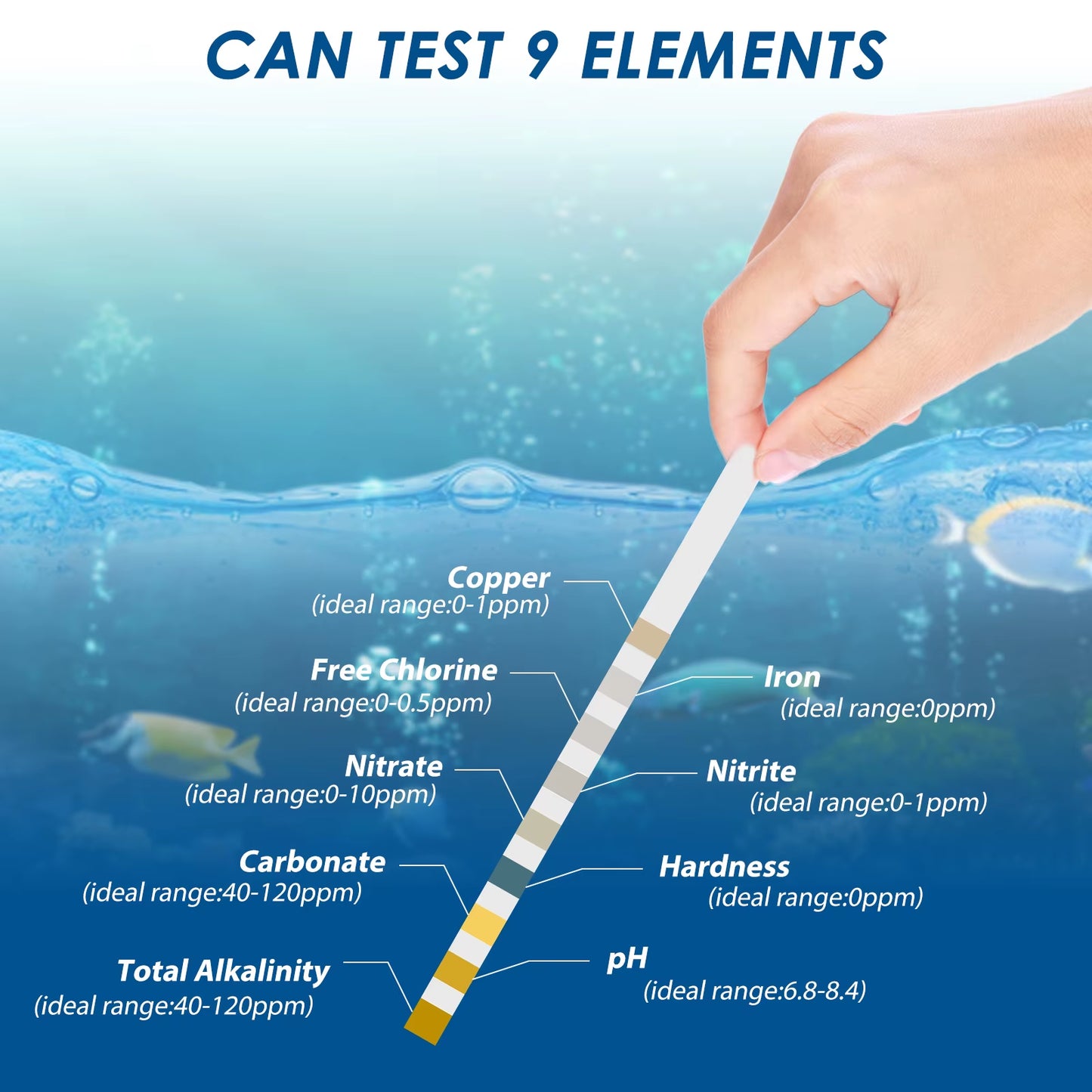 100Pcs Aquarium Test Strips Water Quality Test Strip 7/In1 Fish Tank Test Kit Freshwater Saltwater Aquarium Water Ph Test Strips