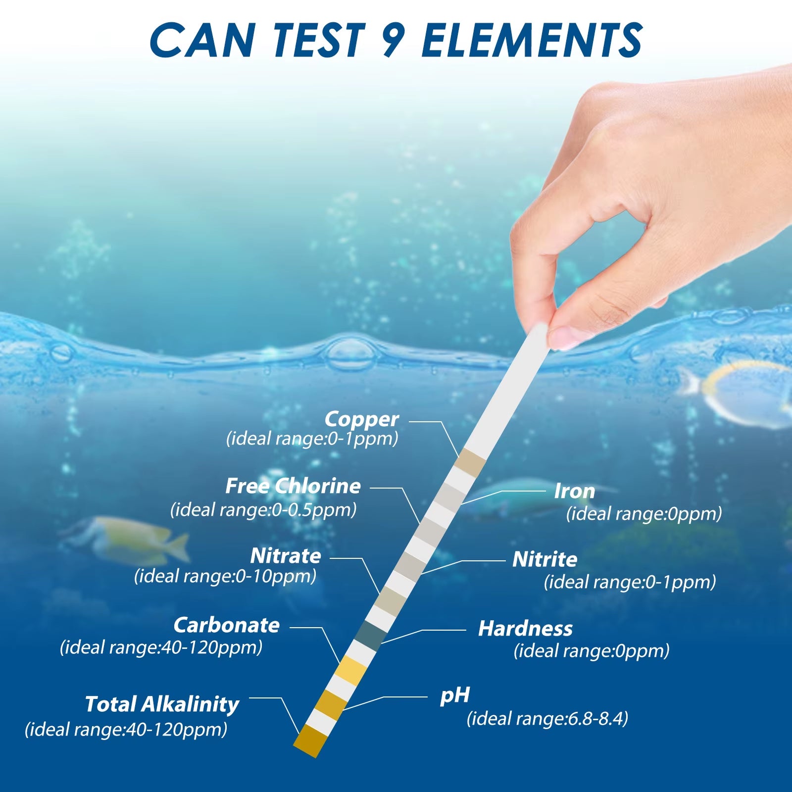 100Pcs Aquarium Test Strips Water Quality Test Strip 7/In1 Fish Tank Test Kit Freshwater Saltwater Aquarium Water Ph Test Strips