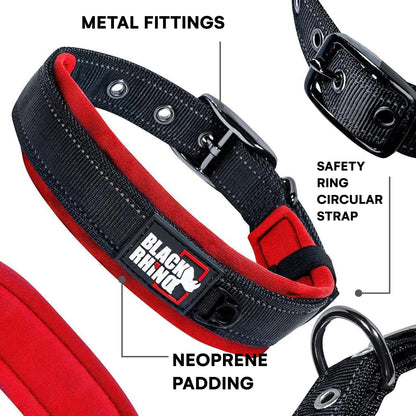 Extra Large Dog Collar - Adjustable Reflective Heavy Duty Dog Collars with Ultra-Soft Neoprene Padding - Weatherproof, Durable, and Comfortable - Ideal for Active Dogs - Red and Black