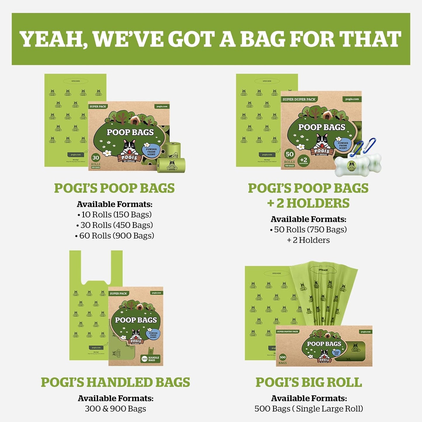 Pogi’S Dog Poop Bags – Leak-Proof & Extra Thick Pet Waste Bags (Unscented, 30 Rolls, 450-Count)