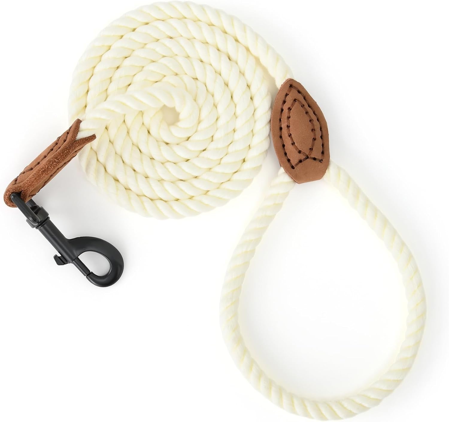Dog Leash, Braided Cotton Rope Leashes with Leather Tip - Heavy Duty Metal Clasp, 4FT, 1/2" Thick - Wedding, Walking & Training Leash for Small Medium Large Dogs (Dark Brown)